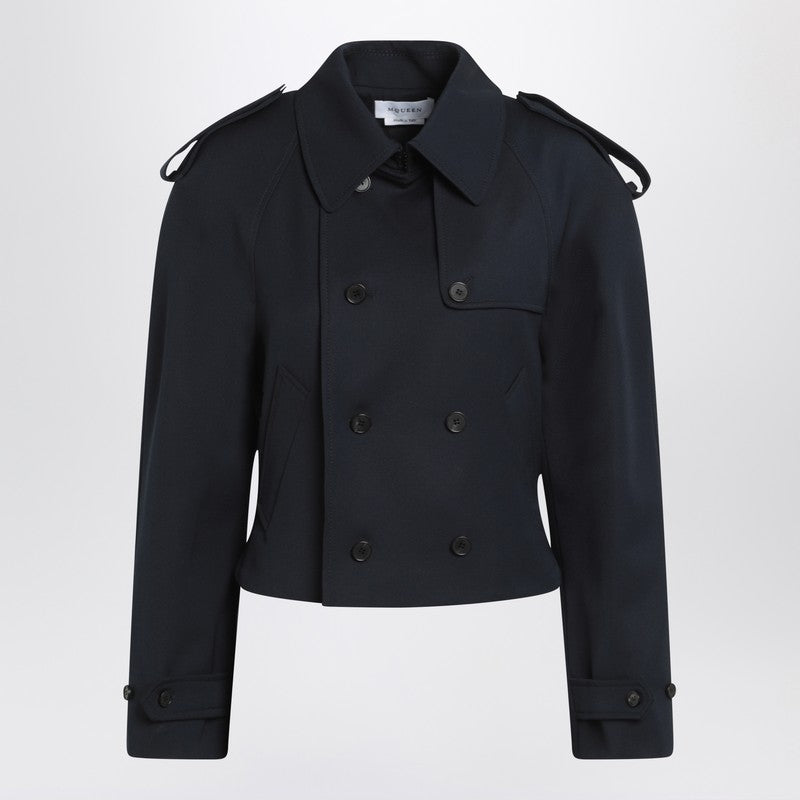 Alexander Mcqueen Short Double-Breasted Wool Jacket Navy Blue Blue