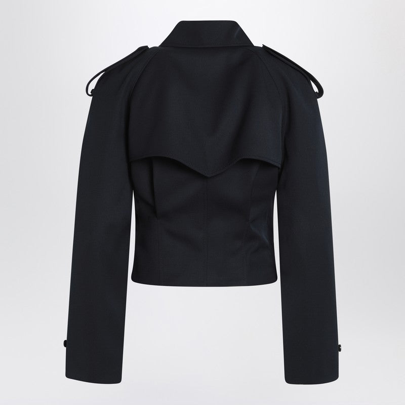 Alexander Mcqueen Short Double-Breasted Wool Jacket Navy Blue Blue