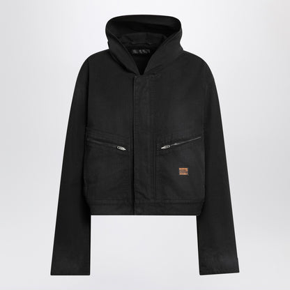 Balenciaga Cropped Cotton Hooded Jacket Black