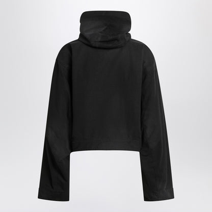 Balenciaga Cropped Cotton Hooded Jacket Black