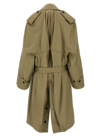 Balenciaga Draped Neck Trench Coat Beige