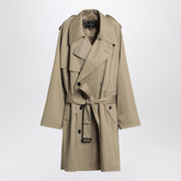 Balenciaga Double-Breasted Wide Cotton Trench Coat Beige