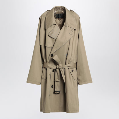 Balenciaga Double-Breasted Wide Cotton Trench Coat Beige