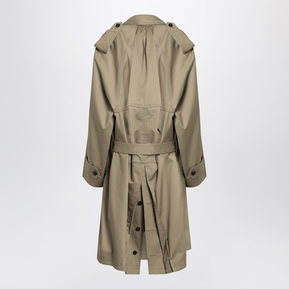 Balenciaga Double-Breasted Wide Cotton Trench Coat Beige