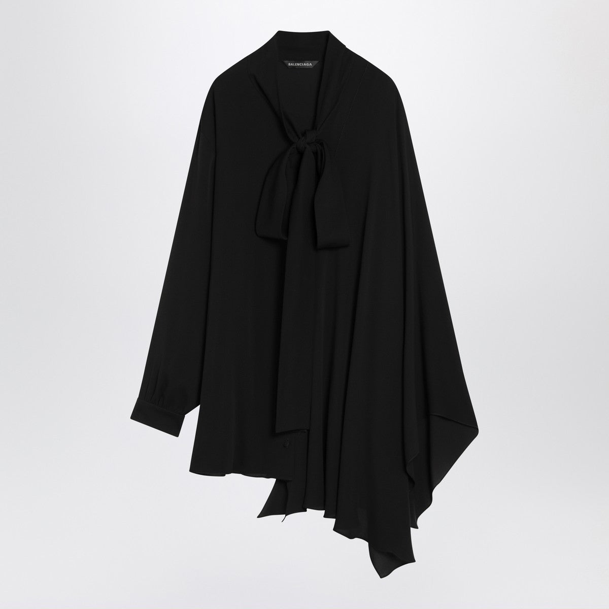 Balenciaga Asymmetric Silk Blouse with Scarf Black