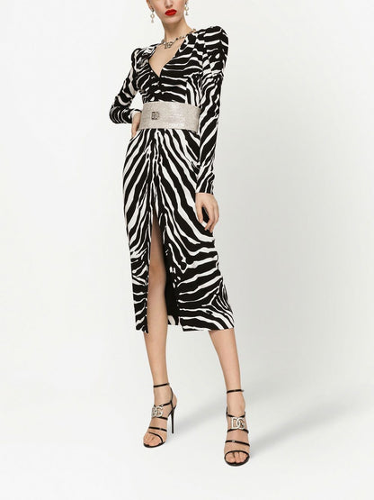 zebra-print long-sleeve dress