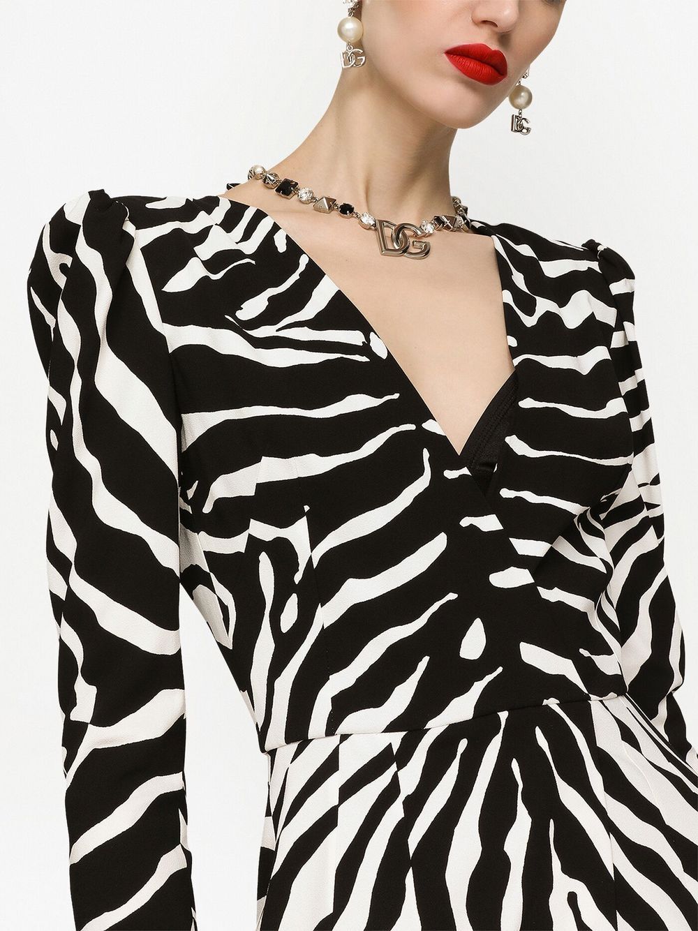 zebra-print long-sleeve dress