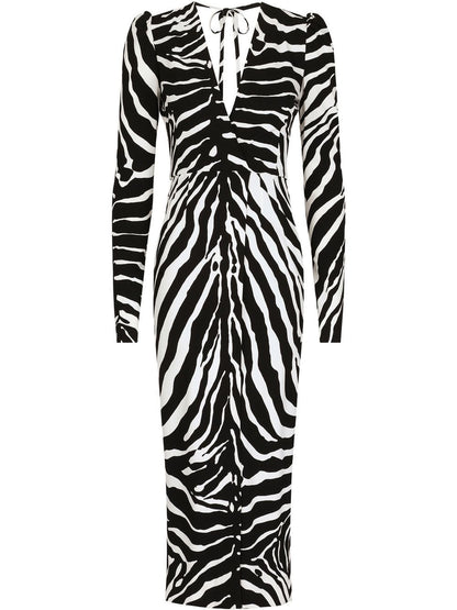 zebra-print long-sleeve dress