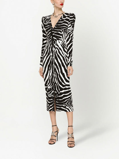 zebra-print long-sleeve dress