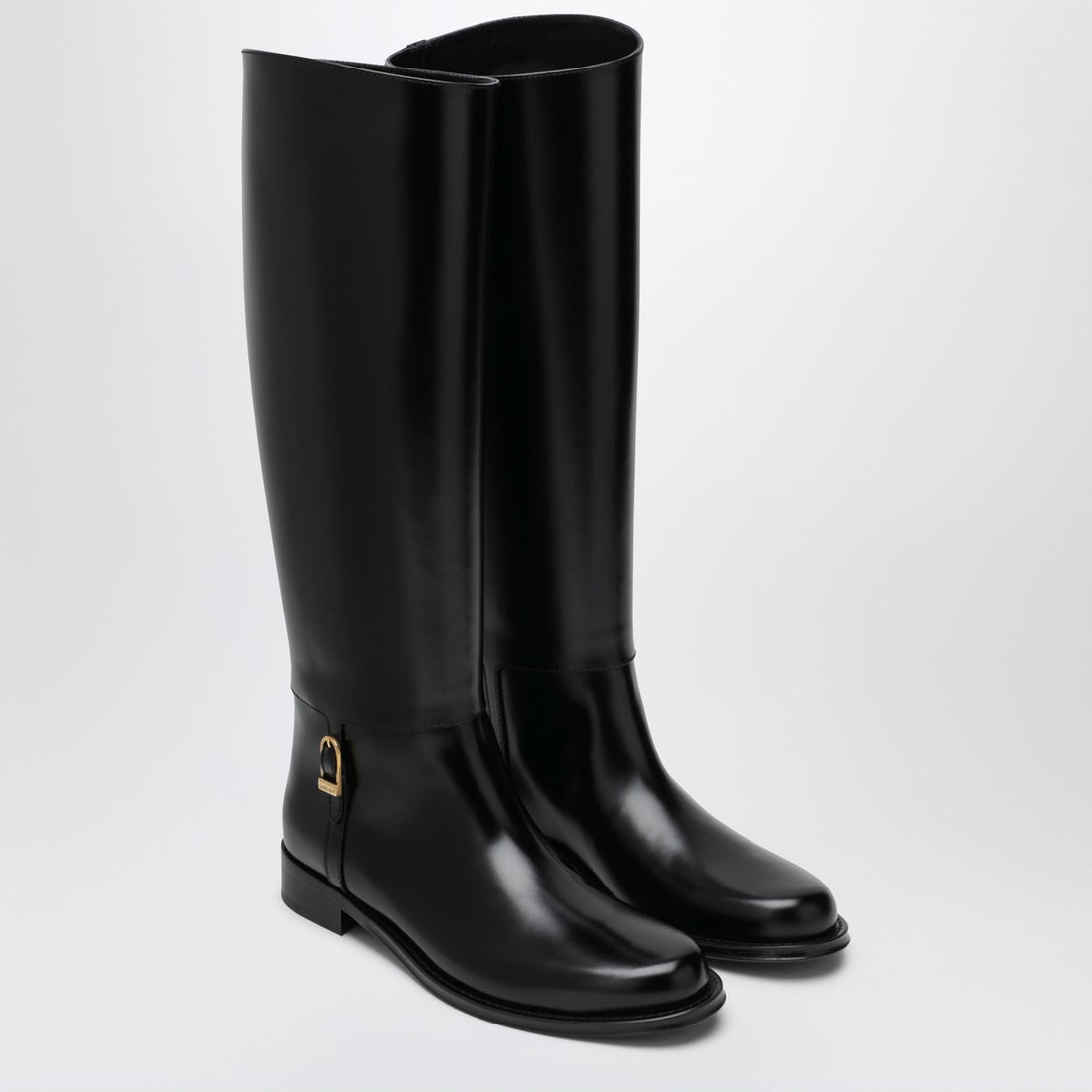 Saint Laurent Black Smooth Leather Julia Boots with Engraved Logo Buckle Black
