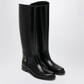 Saint Laurent Black Smooth Leather Julia Boots with Engraved Logo Buckle Black