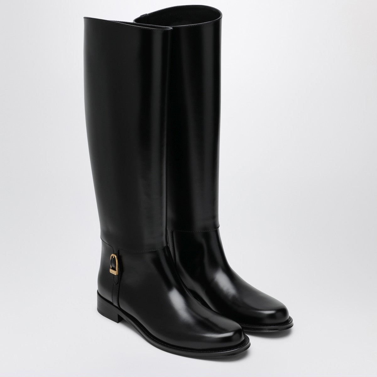 Saint Laurent Black Smooth Leather Julia Boots with Engraved Logo Buckle Black