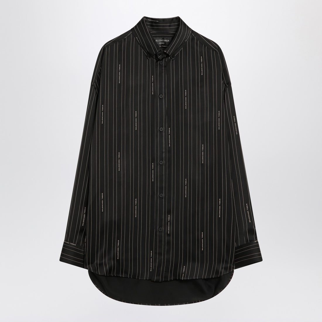 Balenciaga Pinstriped Viscose Button-Down Shirt Black