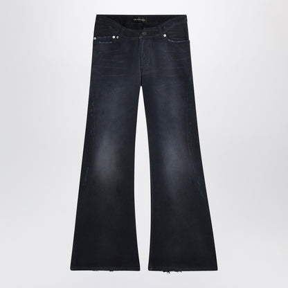 balenciaga navy curved waist wide jeans blue