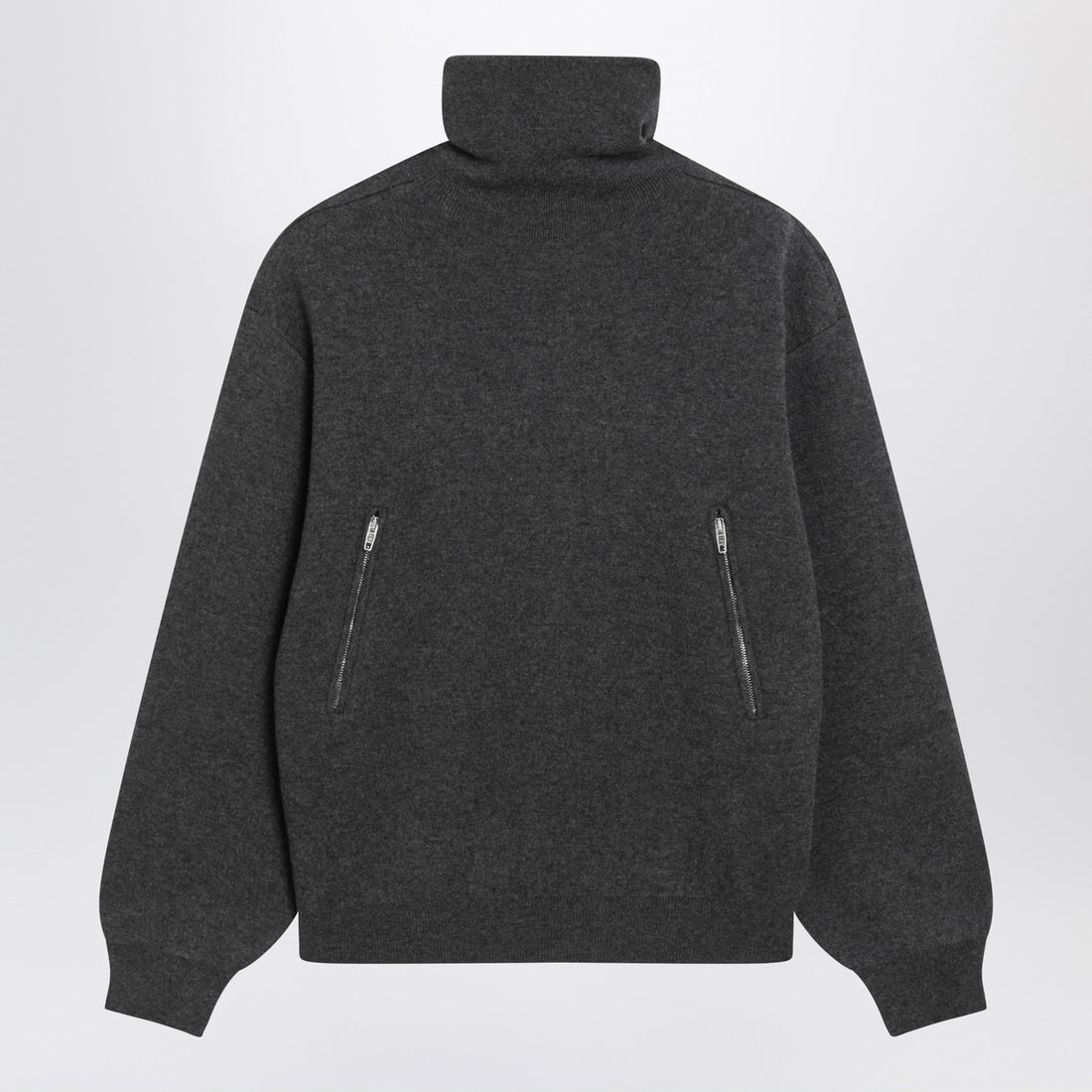 Balenciaga Grey Wool Turtleneck Sweater with Side Zips Grey