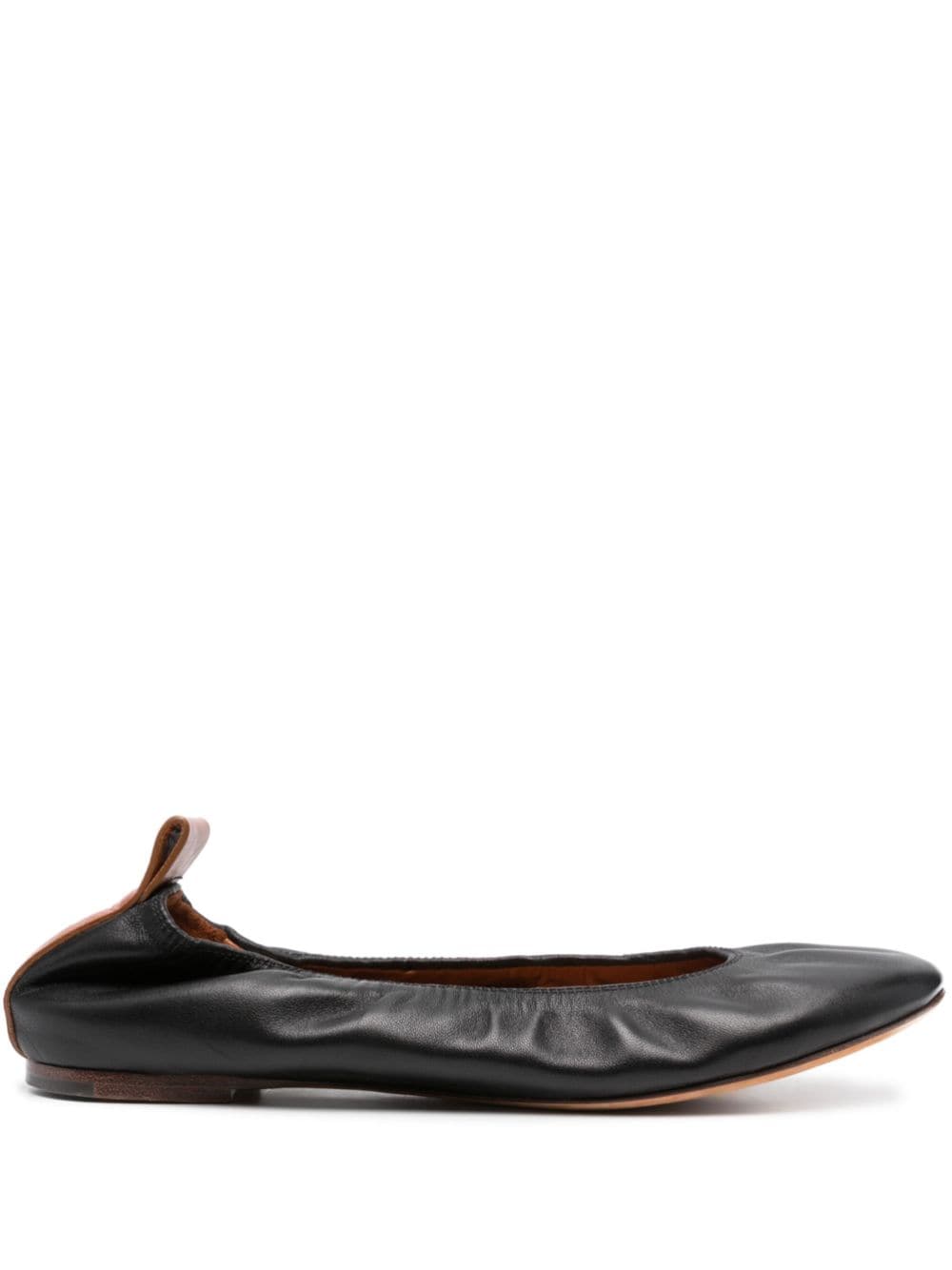 Lanvin Ruched Calf Leather Ballerina Flats Black Black