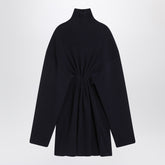 Balenciaga Pinched Navy Wool-Cotton Mini Dress with Silver Detail Blue
