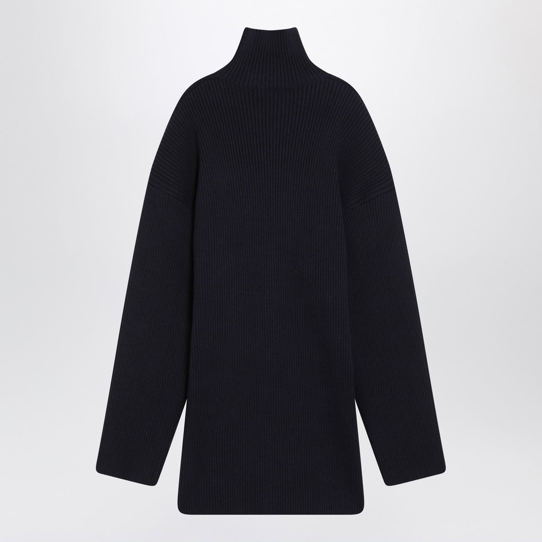 Balenciaga Pinched Navy Wool-Cotton Mini Dress with Silver Detail Blue