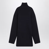 Balenciaga Pinched Navy Wool-Cotton Mini Dress with Silver Detail Blue