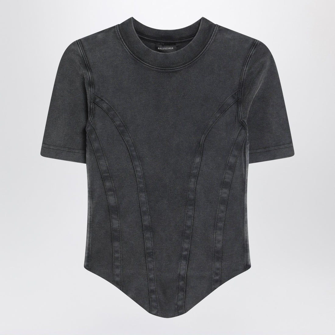 Balenciaga Washed Corset-Detail Stretch Jersey T-Shirt Black