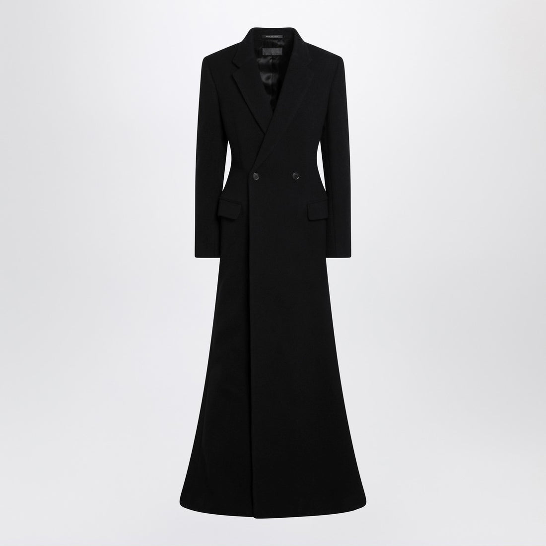 balenciaga long double-breasted wool-blend coat black