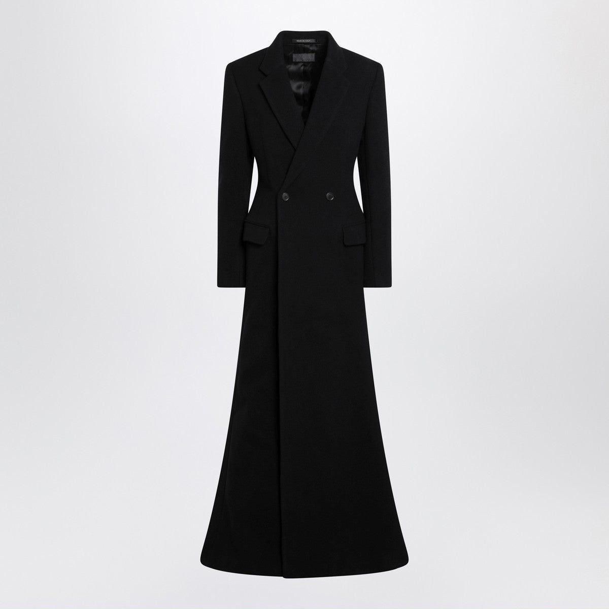 balenciaga long double-breasted wool-blend coat black