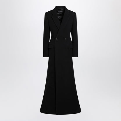 balenciaga long double-breasted wool-blend coat black