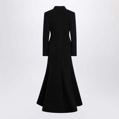 balenciaga long double-breasted wool-blend coat black