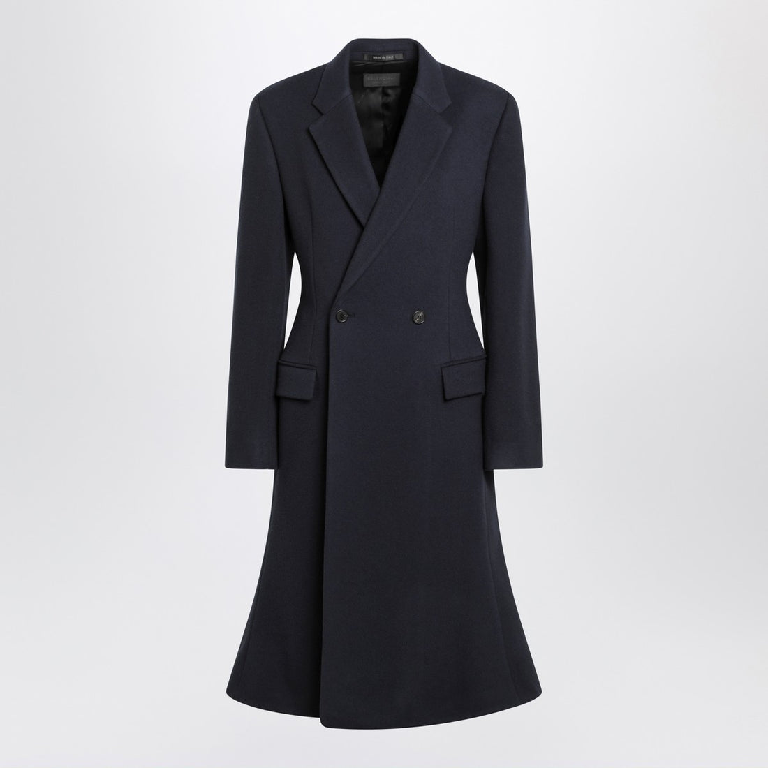 Balenciaga Navy Blue Wool Midi Godet Coat Blue