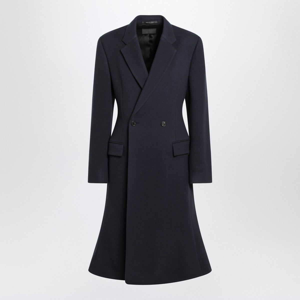 Balenciaga Navy Blue Wool Midi Godet Coat Blue