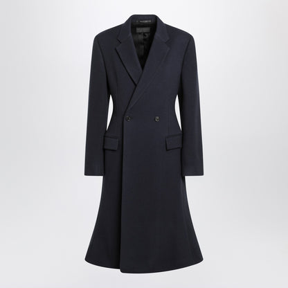 Balenciaga Navy Blue Wool Midi Godet Coat Blue