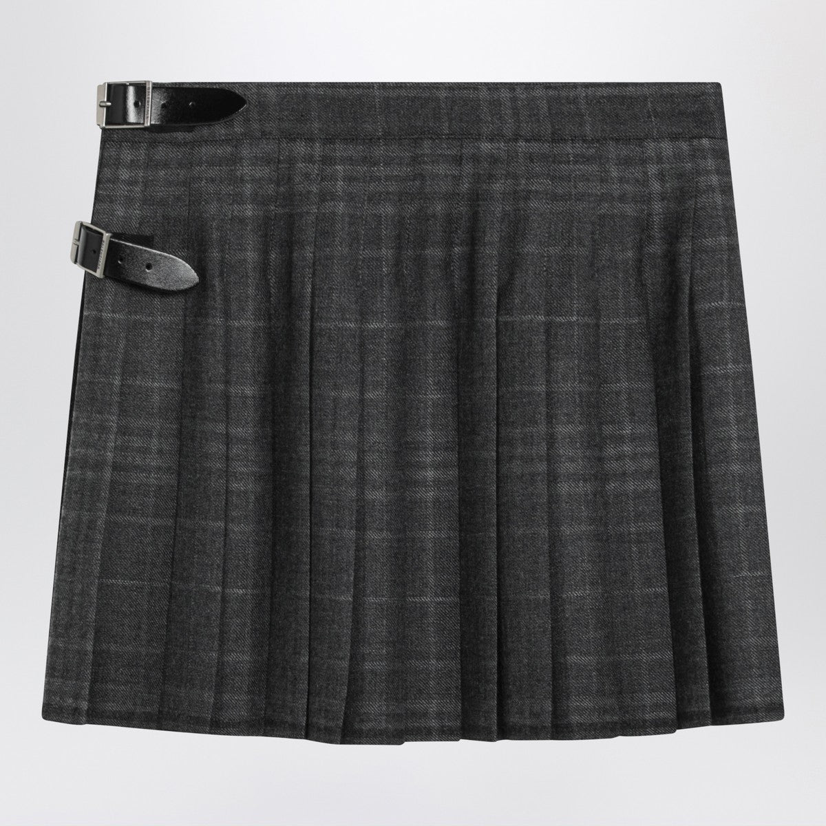 Balenciaga Grey Shadow-Effect Tartan Wool Mini Skirt Grey