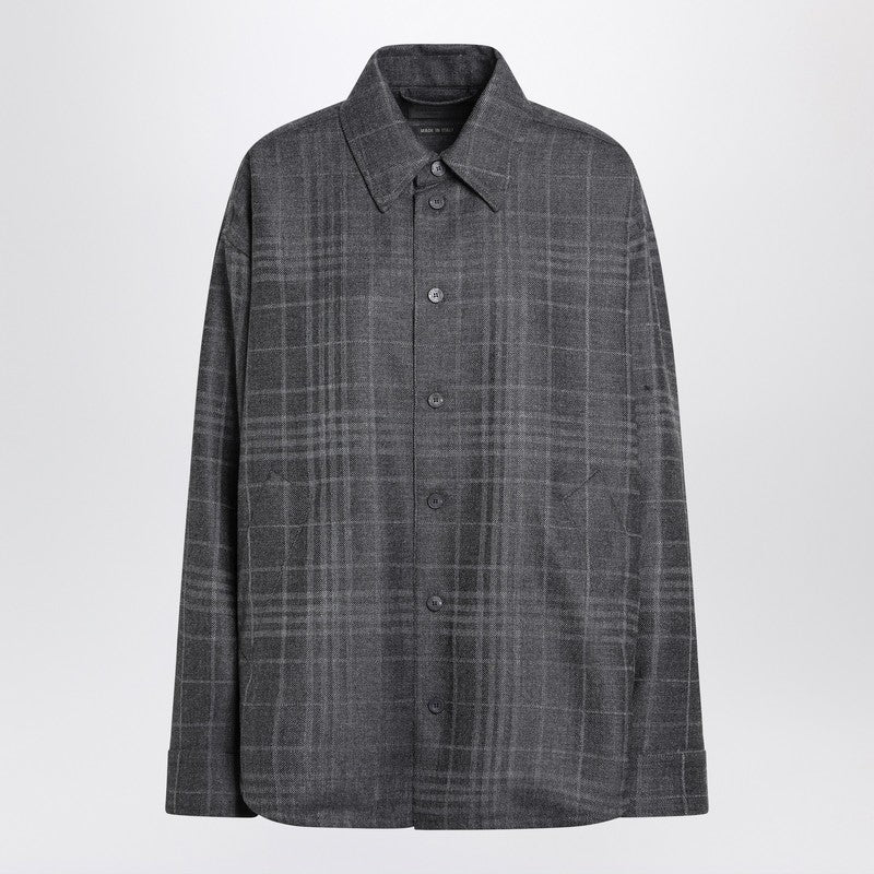 Balenciaga Grey Wool Tartan Shirt Jacket with Side Pockets grey