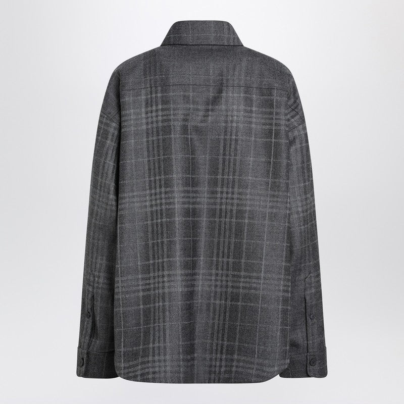 Balenciaga Grey Wool Tartan Shirt Jacket with Side Pockets grey
