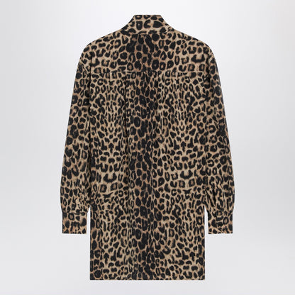 Saint Laurent Leopard-Print Silk Mini Dress With Tie-Neck Scarf Print
