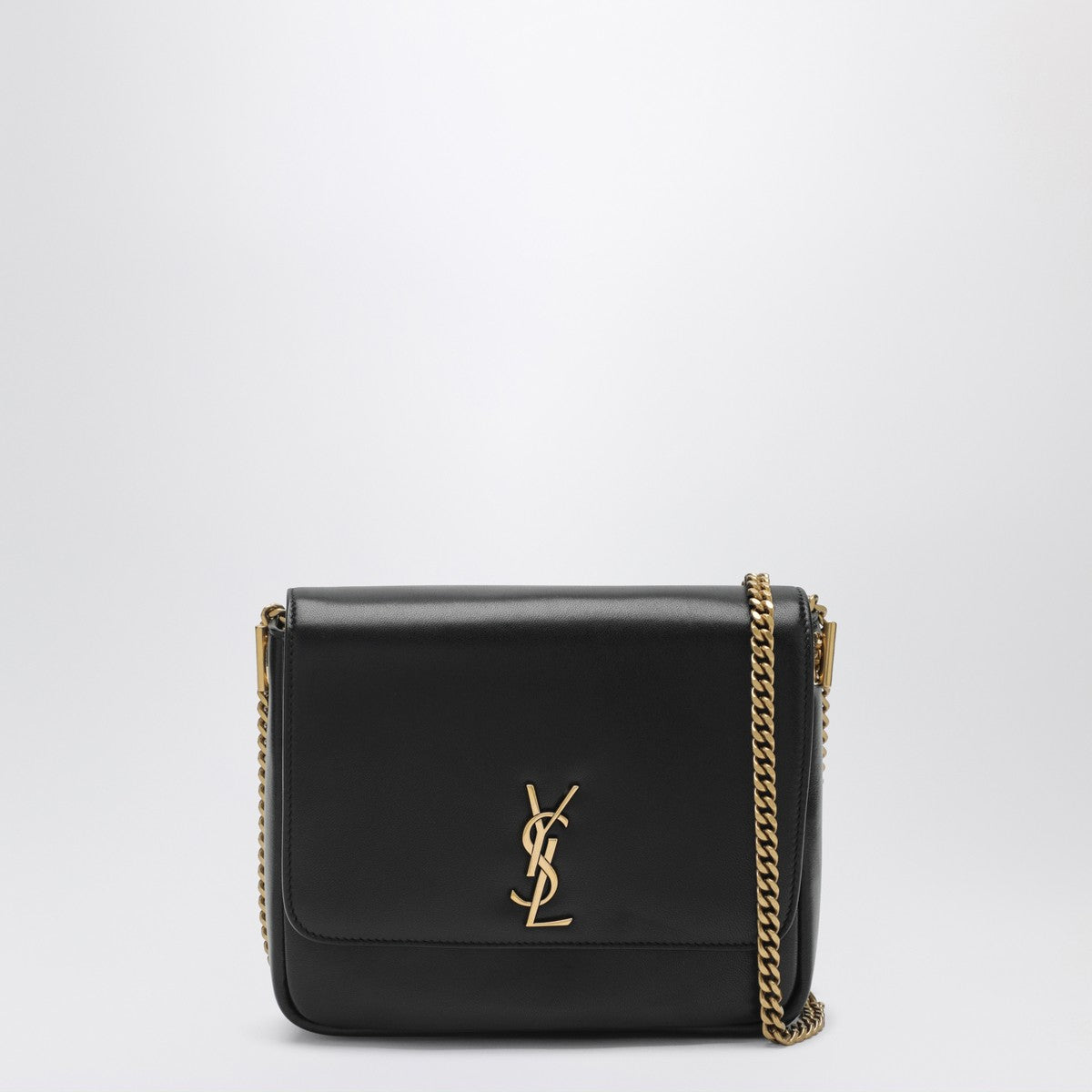 Saint Laurent Black Leather Kate Shoulder Bag with Cassandre Logo Black