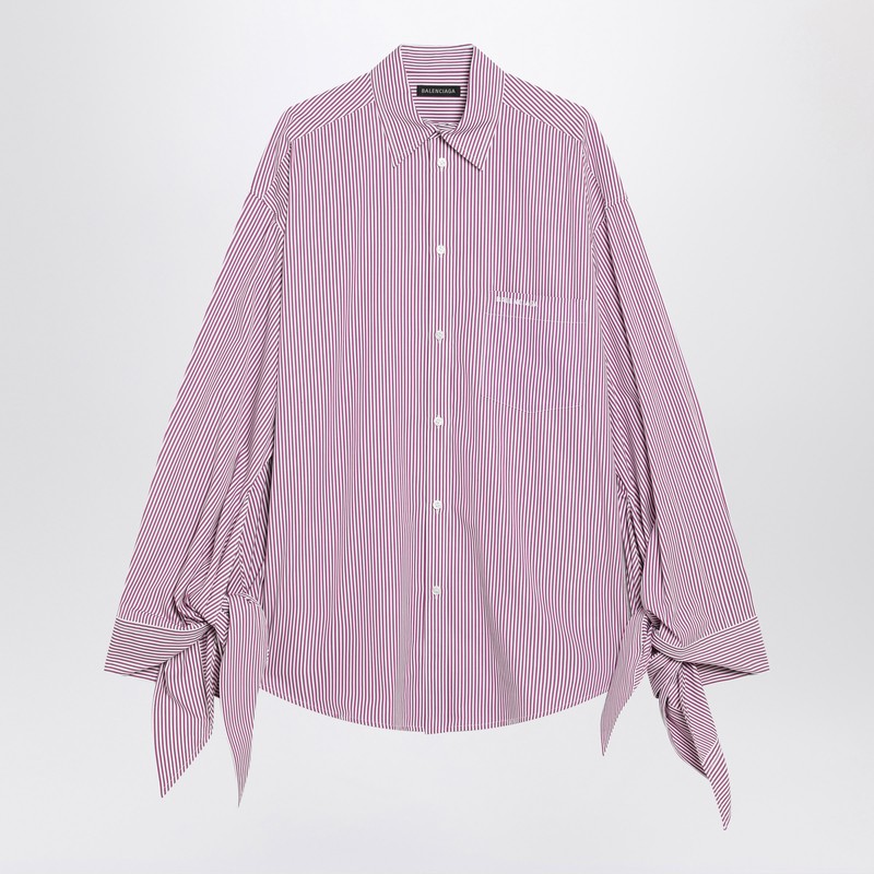 Balenciaga White and Plum Striped Cotton Shirt Burgundy