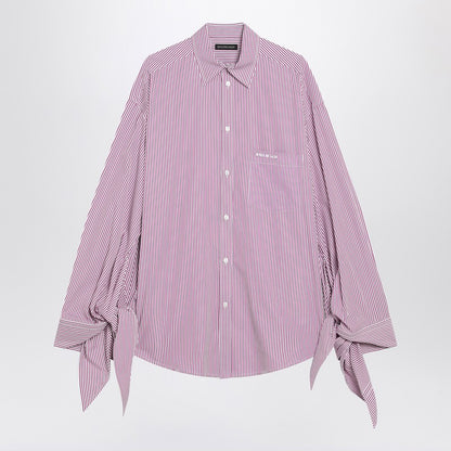 Balenciaga White and Plum Striped Cotton Shirt Burgundy