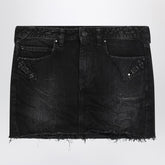 Balenciaga Washed Black Mini Denim Skirt with Buckle and Stud Details Black