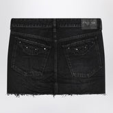 Balenciaga Washed Black Mini Denim Skirt with Buckle and Stud Details Black