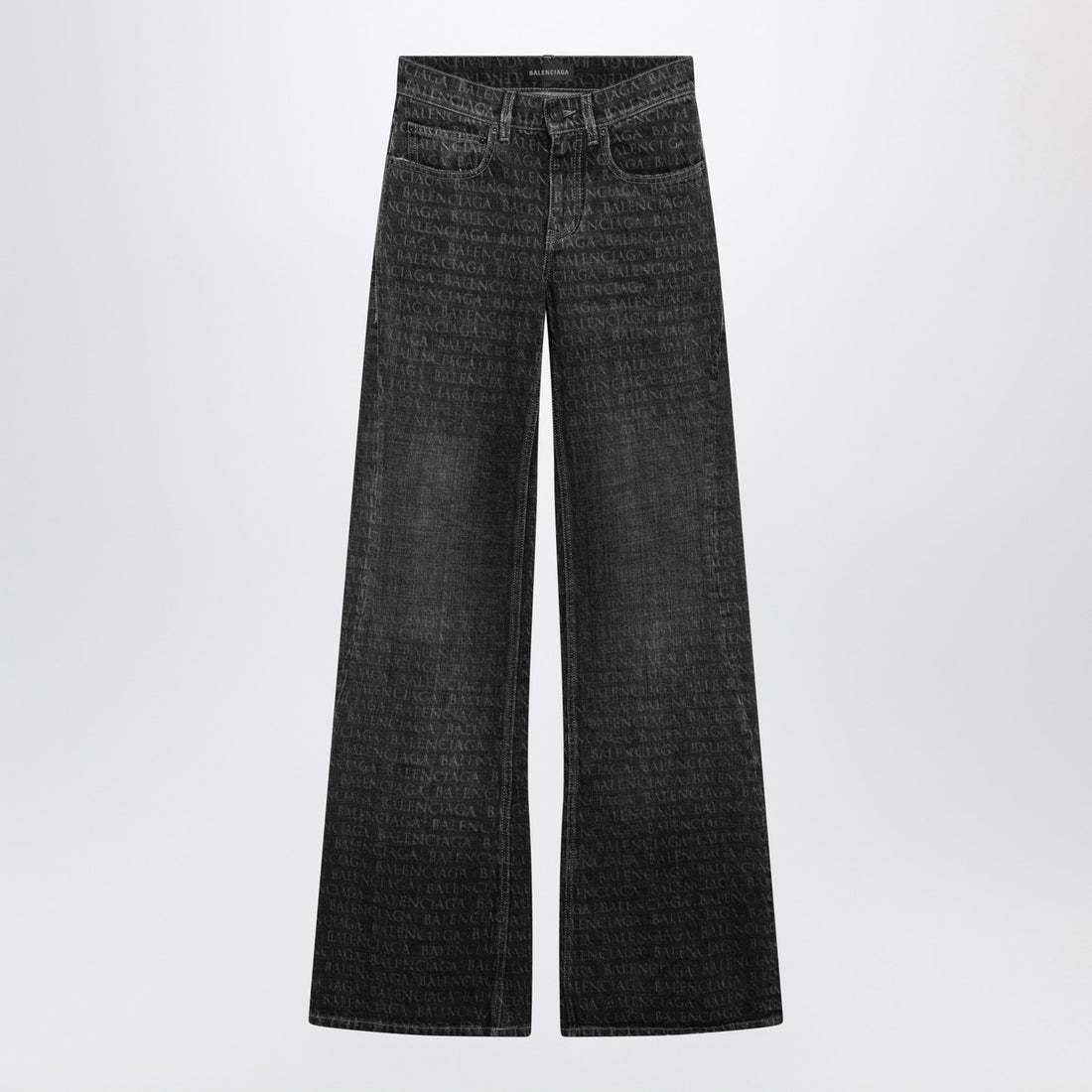 Balenciaga Wide-Leg Jacquard Logo Jeans Black