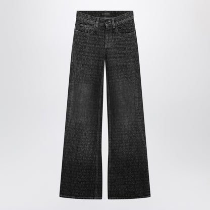 Balenciaga Wide-Leg Jacquard Logo Jeans Black