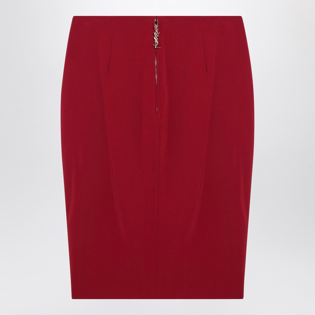 Saint Laurent red satin pencil skirt with Cassandre zip and mid-rise waist red