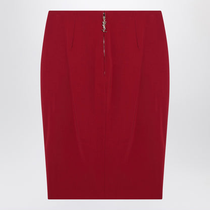 Saint Laurent red satin pencil skirt with Cassandre zip and mid-rise waist red
