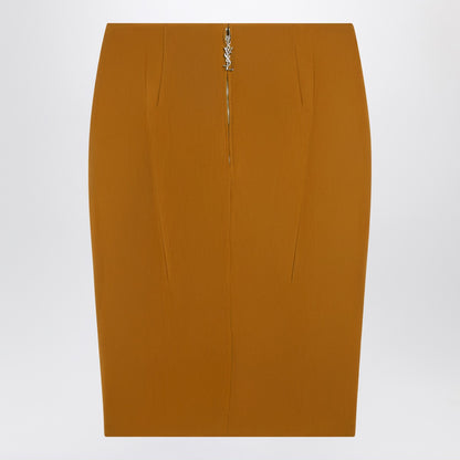 Saint Laurent Ochre Yellow Satin Pencil Skirt Orange