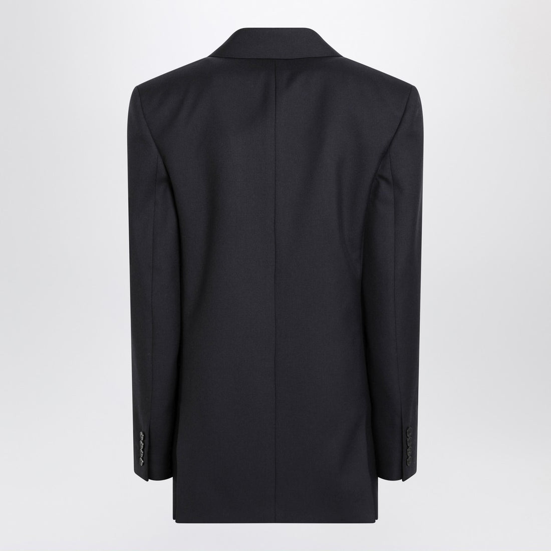 Saint Laurent Long Double-Breasted Wool Gabardine Coat Navy Blue Blue
