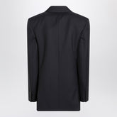 Saint Laurent Long Double-Breasted Wool Gabardine Coat Navy Blue Blue