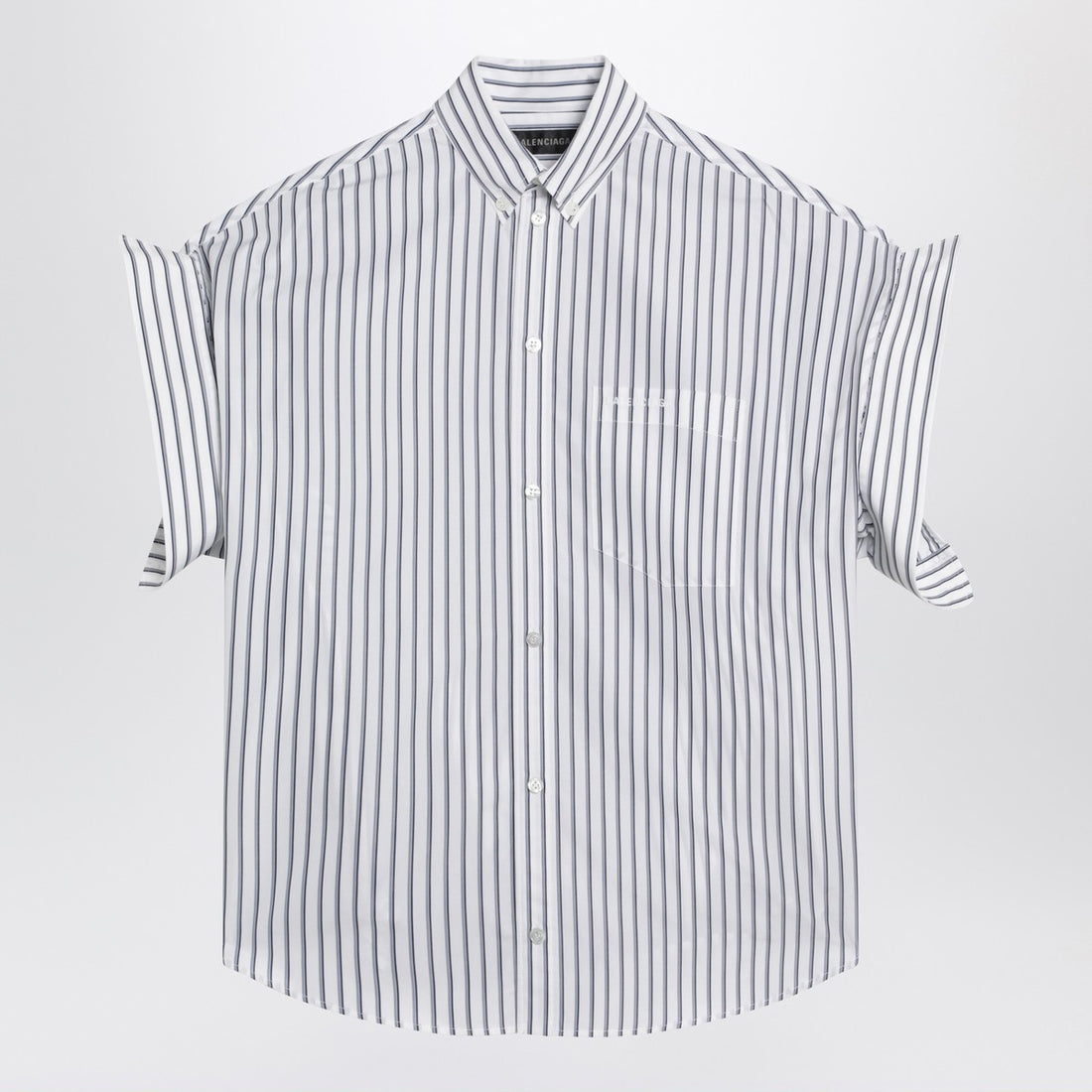 Balenciaga Striped Cotton Shirt Turn-Up White