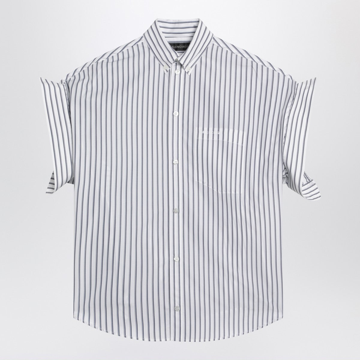 Balenciaga Striped Cotton Shirt Turn-Up White