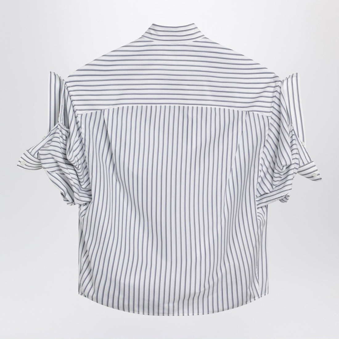 Balenciaga Striped Cotton Shirt Turn-Up White